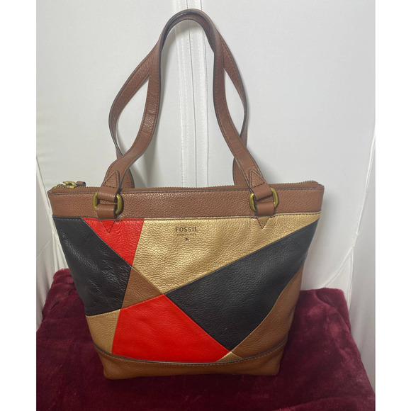 Fossil brown patchwork shoulder bag - Picture 1 of 6